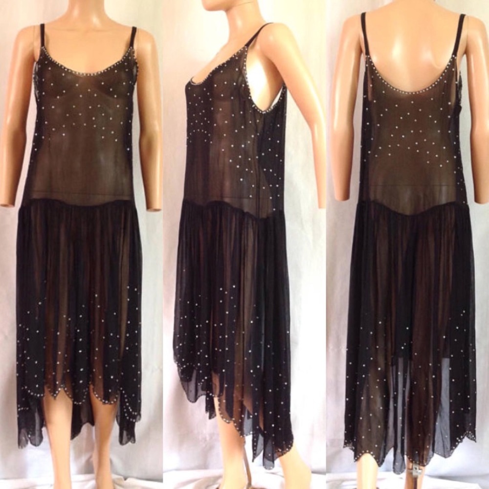 20s flapper style sheer dress with crystals